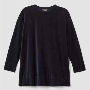 Eileen Fisher Cotton Velour Crew Neck Long Top Boxy Fit Thigh Length Size Med M